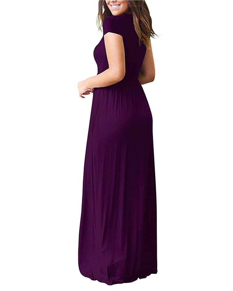 AUSELILY Women's Short Sleeve Loose Plain Casual Long Maxi Dresses for Women 2026 Purple L - Image 4
